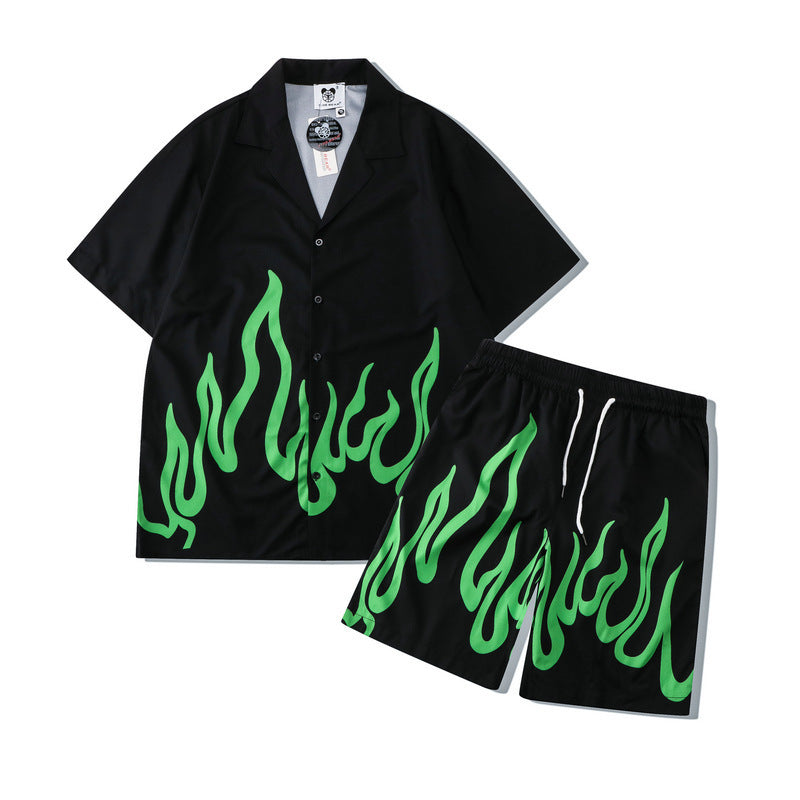 Digital Printing Flame Loose Short-Sleeved Set