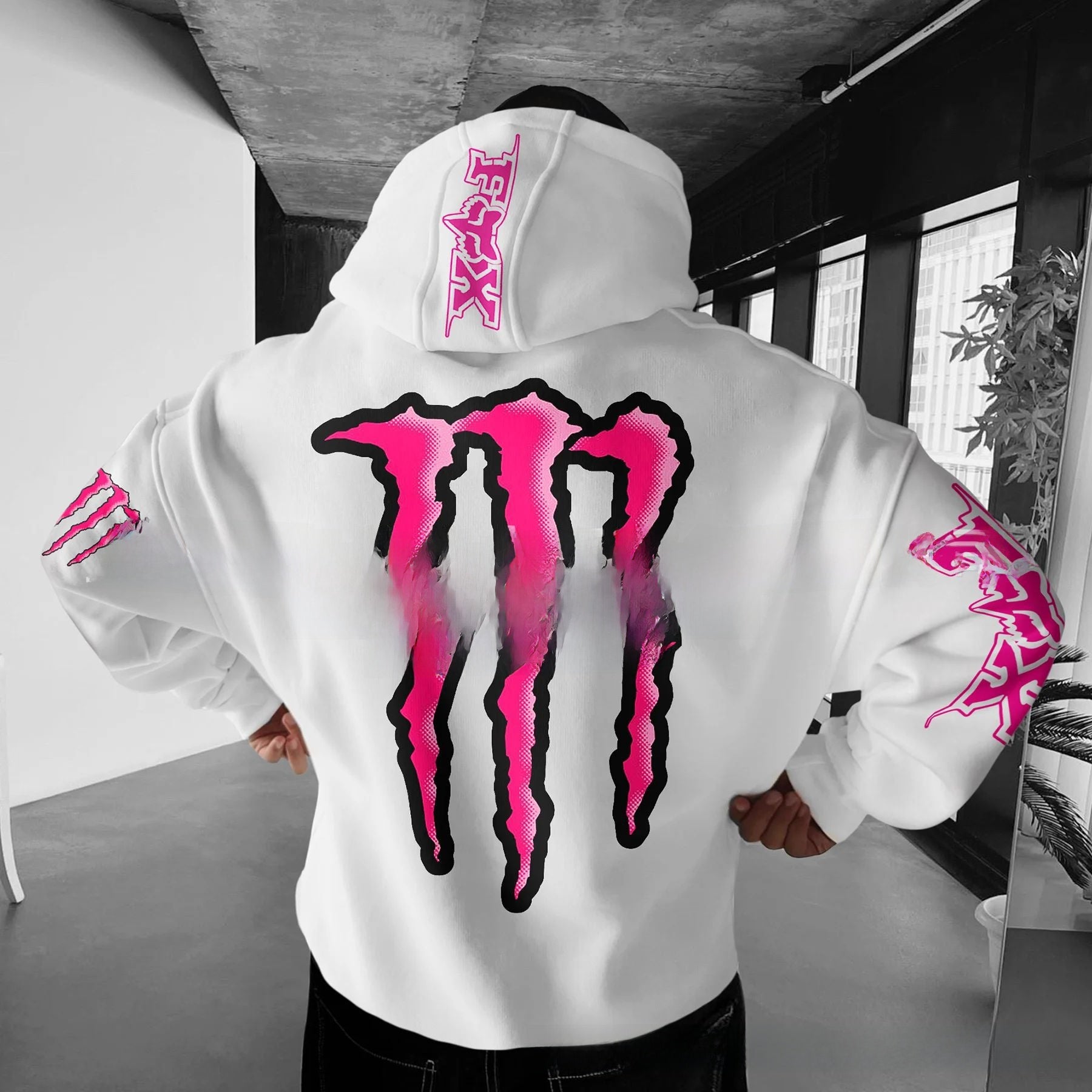 Monster hooded sweatshirt with scratch print