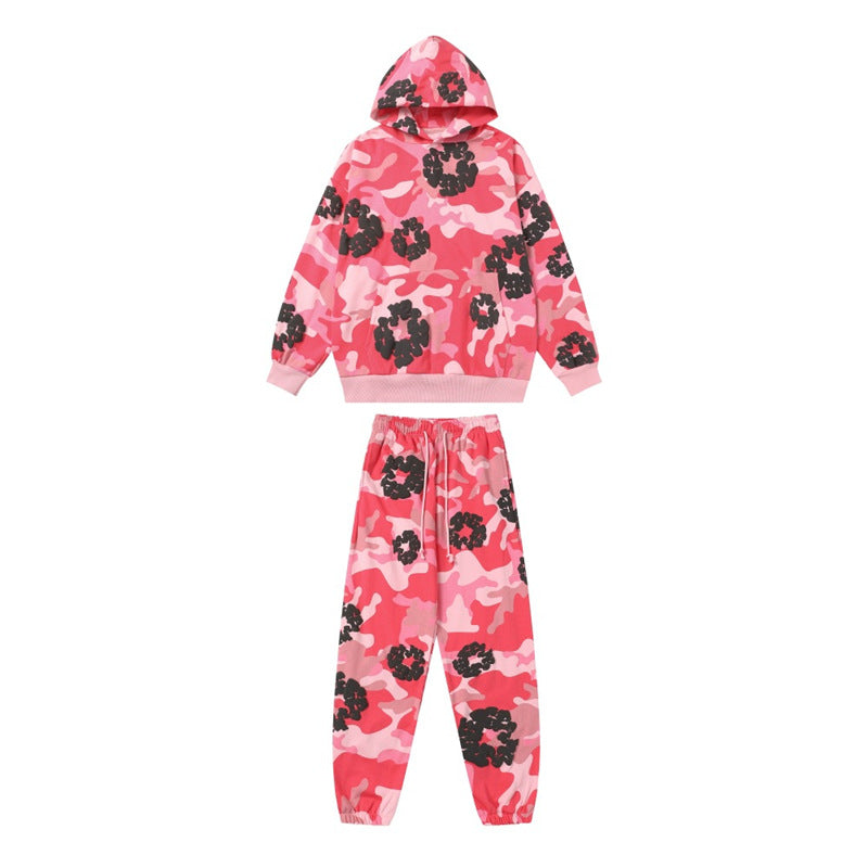 Camouflage Print Sweatshirt and Pants Set