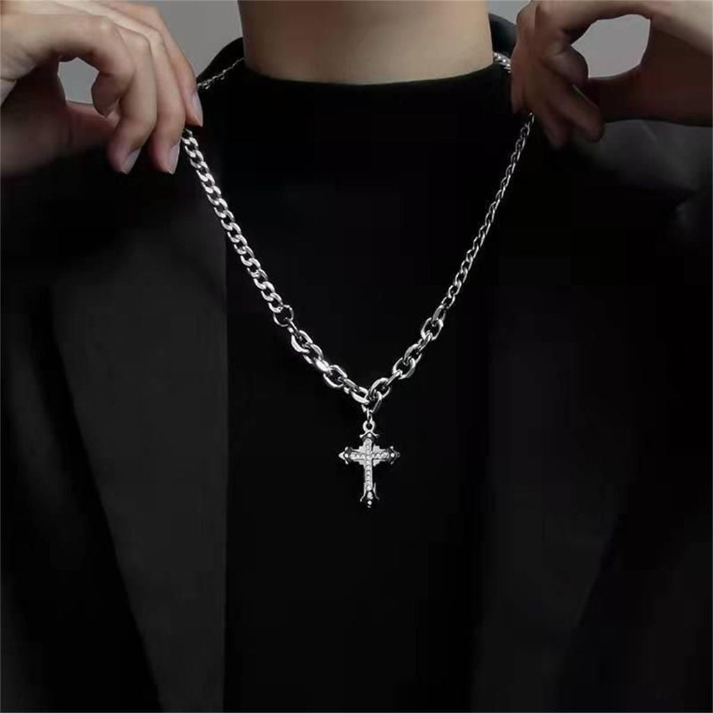 Cross Titanium Steel Cuban Chain Necklace