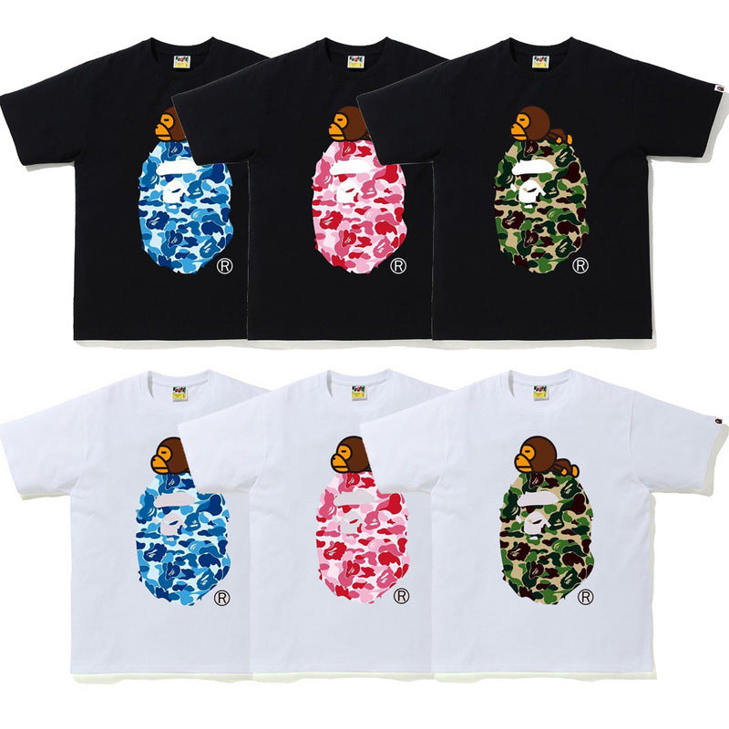 Cartoon Printed T-Shirt for Men and Women, Half-Sleeved Short T-Shirt