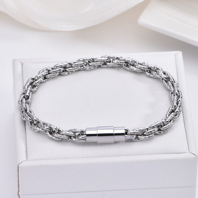 Geometric Magnetic Clasp Stainless Steel Bracelet