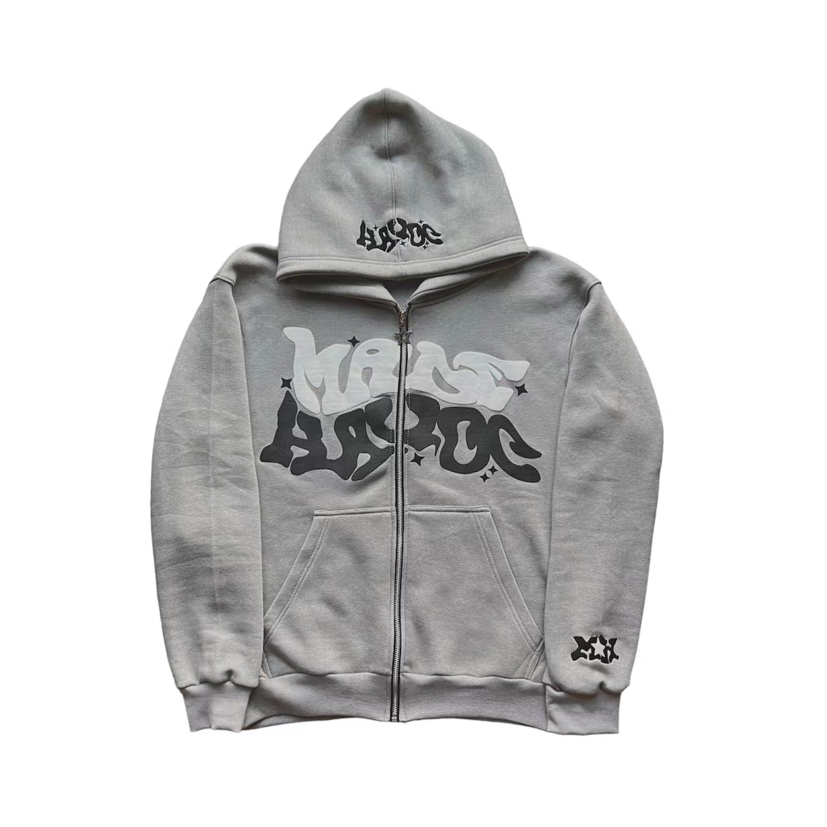 Letter print cardigan zip-up hoodie