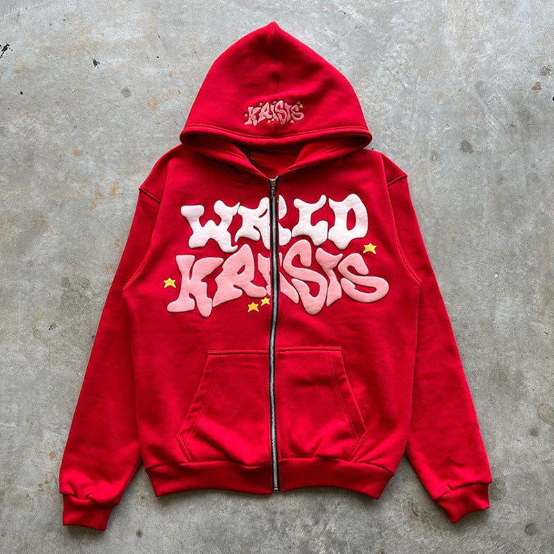 Letter print cardigan zip-up hoodie