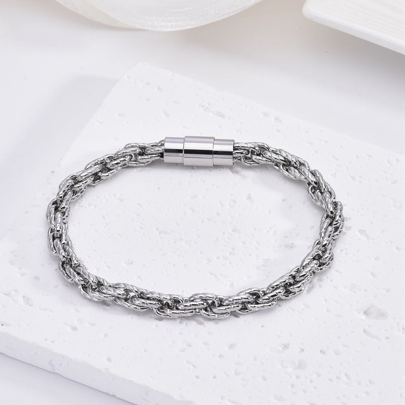 Geometric Magnetic Clasp Stainless Steel Bracelet