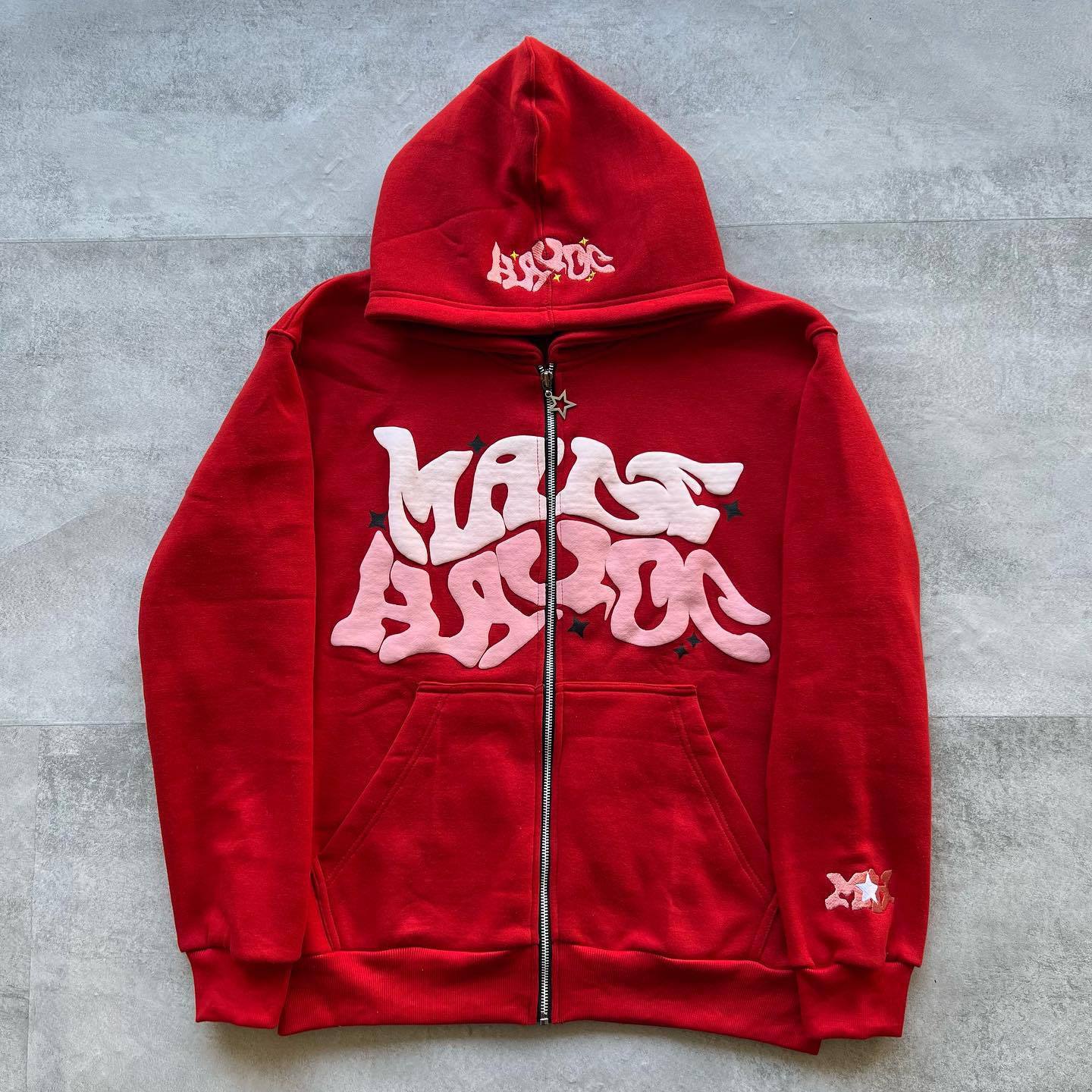 Letter print cardigan zip-up hoodie